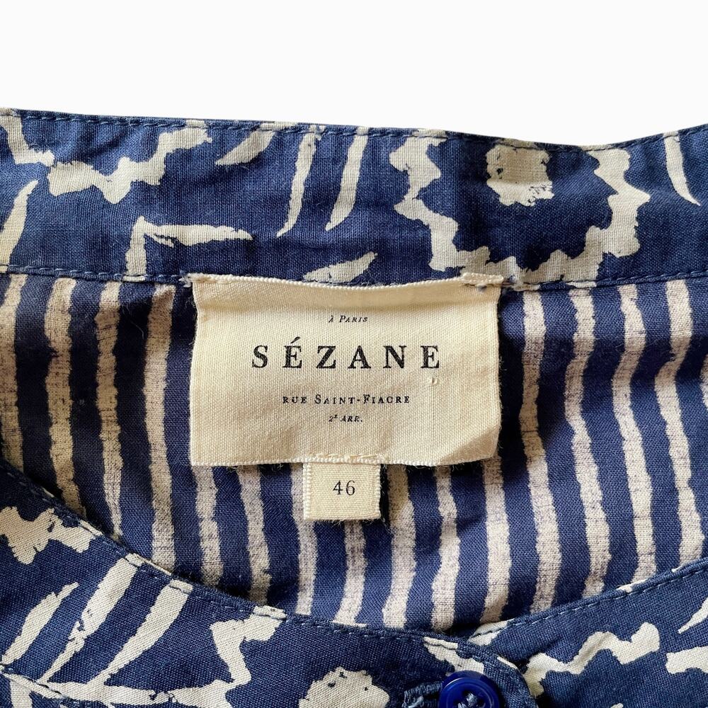 Sezane Coletta Cotton Blouse Blue Ivory Stripe Button Front Shirt Size 46 Rayure - Picture 5 of 8